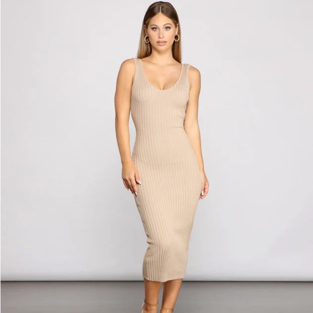Windsor Back To Basics Ribbed Knit Midi Dress S-M